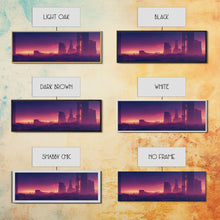 Load image into Gallery viewer, Cyberpunk Cityscape, Ready To Hang Canvas Print, Panoramic, Cyberpunk Concept Art, Cityscape at Sunset, Cool mancave art, Purplewave