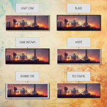 Load image into Gallery viewer, Cyberpunk Cityscape, Metropolis Art, Ready To Hang Canvas Print, Panoramic, Night City Watercolor Concept Art