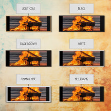 Carregar imagem no visualizador da galeria, Burning Piano On The Beach, Surreal Art, Framed Canvas Print, Panoramic Wall Art