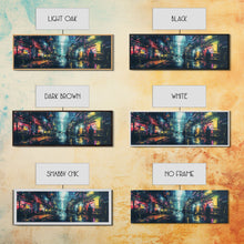 Load image into Gallery viewer, Cyberpunk Tokyo City Streets, Framed Canvas Print, Cyberpunk Style Wall Art, Synthwave Decor, Videogame Concept Art