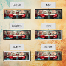 Load image into Gallery viewer, Atomic Age Scifi Style 1950s Diner Booth Wall Art, Framed Canvas Print, MCM, Midcentury Modern Wall Art, Diner Decor