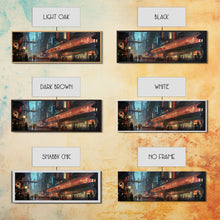 Carregar imagem no visualizador da galeria, Futuristic Cyberpunk City, Framed Canvas Print, Dystopian Art, Metropolis Painting, Unique Office Decor