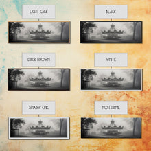 Load image into Gallery viewer, Creepy Carousel / Merry Go Round Wall Art, Framed Canvas Print, Black And White Art