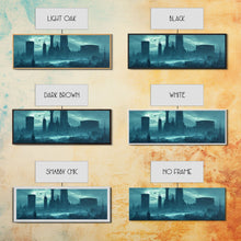 Load image into Gallery viewer, Dystopian Cyberpunk Metropolis, Steampunk Mashup, Extra Large Wall Art, Framed Panoramic Canvas Print, Framed Wall Art