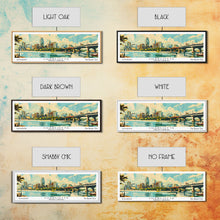 Cargar imagen en el visor de la galería, Charlotte North Carolina Panoramic Painting, Mid Century Modern Framed Canvas Print, Retro Pop Art Travel Poster, Wall Art, Home Decor, Office Art