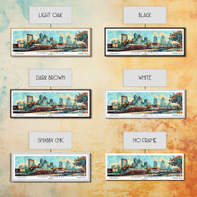 Carregar imagem no visualizador da galeria, Fort Worth Texas Panoramic Wall Art, Mid Century Modern Framed Canvas Print, Retro Pop Art Travel Poster, Office Art, Living Room Decor