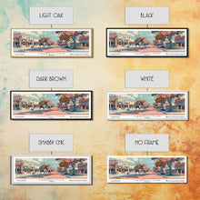 Cargar imagen en el visor de la galería, Carrollton Texas Panoramic Painting, Mid Century Modern Framed Canvas Print, Retro Pop Art Travel Poster, Office Wall Art, City Print