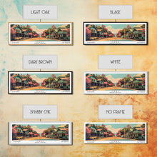 Cargar imagen en el visor de la galería, Cary North Carolina Panoramic Painting, Framed Canvas Print, Mid Century Modern Wall Art, Retro Pop Art Travel Poster, Living Room Decor, City Art