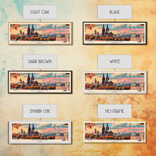 Load image into Gallery viewer, Cologne Germany Panoramic Travel Poster, Framed Canvas Print or Metal Wall Art, Travel Art, Home Decor, Panoramic Painting, Midcentury Art