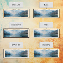 Load image into Gallery viewer, Basin Lake Panoramic Framed Canvas Print, Lake House Decor, Scenic Painting, Travel Poster, Rustic Art, Nature Wall Art
