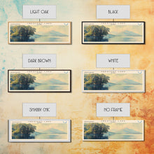 Load image into Gallery viewer, Crean Lake Framed Canvas Print, Lake House Decor, Panoramic Wall Art, Travel Poster, Rustic Lake Painting, Nature Art