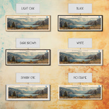 Load image into Gallery viewer, Dubawnt Lake Panoramic Framed Canvas Print, Lake House Decor, Wall Art, Travel Poster, Modern Lake Painting, Nature Art