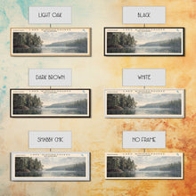 Load image into Gallery viewer, Lake Winnipesaukee Framed Canvas Print, Lake House Decor, Panoramic Wall Art, Travel Poster, Landscape Painting, Modern Art