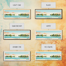 Load image into Gallery viewer, Allequash Lake Wisconsin Framed Canvas Print, Panoramic Wall Art, Midcentury Modern, Pop Art, Travel Poster, Living Room Decor