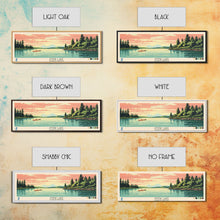 Load image into Gallery viewer, Amisk Lake Saskatchewan Framed Canvas Print, Panoramic Wall Art, Midcentury Modern, Pop Art, Travel Poster, Scenic Living Room Art