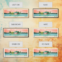 Load image into Gallery viewer, Banning Lake Indiana Framed Canvas Print, Panoramic Travel Poster, Midcentury Modern Wall Art, Pop Art, Bedroom Decor