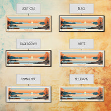 Load image into Gallery viewer, Bantam Lake Connecticut Framed Canvas Print, Panoramic Wall Art, Midcentury Modern, Pop Art, Travel Poster, Scenic Living Room Art