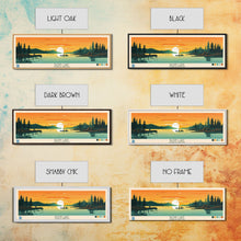 Load image into Gallery viewer, Basin Lake Saskatchewan Framed Canvas Print, Panoramic Wall Art, Midcentury Modern Lake House Decor, Pop Art, Travel Poster, Scenic Living Room Art