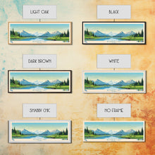 Load image into Gallery viewer, Becharof Lake Alaska Framed Canvas Print, Panoramic Travel Poster, Midcentury Modern Wall Art, Pop Art, Nature Bedroom Art, Living Room Decor