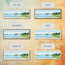Load image into Gallery viewer, Black Hawk Lake Iowa Framed Canvas Print, Panoramic Travel Poster, Midcentury Modern Wall Art, Pop Art, Nature Bedroom Art, Scenic Lake House Decor