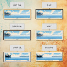 Load image into Gallery viewer, Blue Cypress Lake Florida Framed Canvas Print, Panoramic Wall Art, Midcentury Modern, Pop Art, Travel Poster, Scenic Living Room Art, Lake House Decor