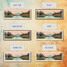 Load image into Gallery viewer, Bowman Lake Montana Framed Canvas Print, Panoramic Wall Art, Midcentury Modern, Pop Art, Travel Poster, Scenic Living Room Art, Lake House Decor