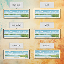 Cargar imagen en el visor de la galería, Carter Lake Nebraska Framed Canvas Print, Midcentury Modern Panoramic Wall Art, Living Room Decor, Pop Art, Travel Poster Art, Scenic Nature Painting, Lake House Decor