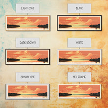 Cargar imagen en el visor de la galería, Cedar Creek Lake Kentucky Framed Canvas Print, Midcentury Modern Panoramic Wall Art, Living Room Decor, Pop Art, Travel Poster Art, Scenic Nature Painting, Lake House Decor