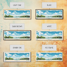 Load image into Gallery viewer, Crooked Lake Michigan Framed Canvas Print, Pop Art Panoramic Travel Poster, Midcentury Modern, Wall Art, Scenic Nature Painting, Bedroom Decor, Living Room Art