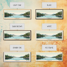 Load image into Gallery viewer, Donner Lake California Framed Canvas Print, Midcentury Modern Panoramic Wall Art, Bedroom Decor, Pop Art, Travel Poster Art, Scenic Nature Painting