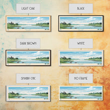 Load image into Gallery viewer, Elk Lake Michigan Framed Canvas Print, Panoramic Wall Art, Midcentury Modern, Pop Art, Bedroom Decor, Travel Poster, Nature Art