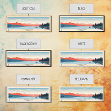 Carregar imagem no visualizador da galeria, Flathead Lake Montana Framed Canvas Print, Panoramic Wall Art, Midcentury Modern, Pop Art, Bedroom Decor, Travel Poster, Nature Art, Artistic Decor
