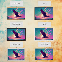 Carregar imagem no visualizador da galeria, Bald eagle in flight, vaporwave sunset, vaporwave art, framed canvas print, pink and turquoise art