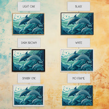 Load image into Gallery viewer, Dolphins in the Ocean, Turquoise dolphin art, framed canvas print, wall art with frame