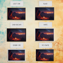 Load image into Gallery viewer, Watercolor of a prehistoric campfire, primitive art, framed canvas print