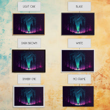 Cargar imagen en el visor de la galería, Contemplating the stars, vaporwave aesthetic, forest art, starry night, framed canvas print