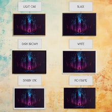 Cargar imagen en el visor de la galería, Contemplating the stars, vaporwave aesthetic, forest art, starry night, framed canvas print, outrun art