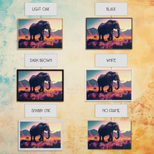 Load image into Gallery viewer, Elephants of Africa, Vibrant and colorful landscape, vaporwave, framed canvas print