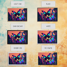 Load image into Gallery viewer, Beautiful butterfly art, vaporwave aesthetic pastel art, framed canvas print