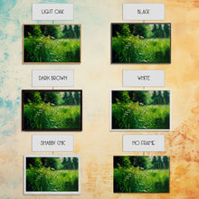 Load image into Gallery viewer, Beautiful field of wildflowers, Emerald green watercolor, framed canvas print, living room wall decor