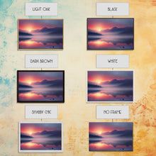 Cargar imagen en el visor de la galería, Foggy Sunset Over a Pine Forest and Lake, Fall Tones, Wall Decoration, Framed Canvas Print, cool wall art, minimalist boho wall art