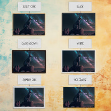 Cargar imagen en el visor de la galería, Cheetah overlooking the valley, synthwave retro style animal prints, framed canvas print, framed wall art, starry Africa night sky