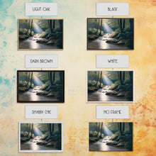 Cargar imagen en el visor de la galería, Colorful Watercolor Art, Framed Canvas Print, unique wall art, framed wall art, Landscape watercolor, Beams of Sunlight piercing the canopy