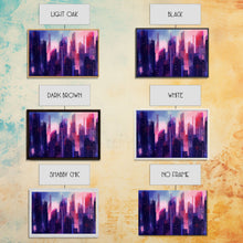 Load image into Gallery viewer, Buildings Wall Art - Framed Canvas Print - Original painting - Vaporwave Style - Watercolor colors - Pop Art Style - Living room art