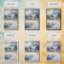 Cargar imagen en el visor de la galería, Christmas Cottage Wall Art, Framed Canvas Print, Winter Wonderland Landscape Print