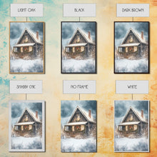 Load image into Gallery viewer, Beautiful Woods Cabin Framed Canvas Print, Extra Large Fall Decor, Mid Century Modern Winter Wall Art, Modern Christmas