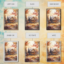 Load image into Gallery viewer, Beautiful Woods Cabin Framed Canvas Print, Extra Large Fall Decor, Mid Century Modern Autumn Wall Art, Modern Christmas