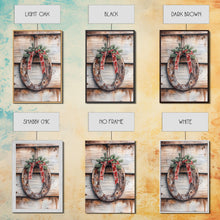 Load image into Gallery viewer, Christmas Horseshoe Framed Canvas Print, Horse Shoe With Mistletoe, Wood Framed Christmas Art, Western Decor, Boho Christmas, Minimalist