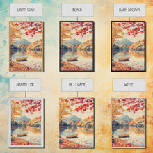 Carregar imagem no visualizador da galeria, Canoe On A Serene Fall Lake, Framed Canvas Print, Autumn Decor, Fall Wall Art, Fall Poster, Autumn Prints Wall Art