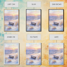 Carregar imagem no visualizador da galeria, Abandoned Canoe On The Beach, Framed Canvas Print, Nautical Decor, Christmas Outdoor Decor, Christmas Prints Wall Art